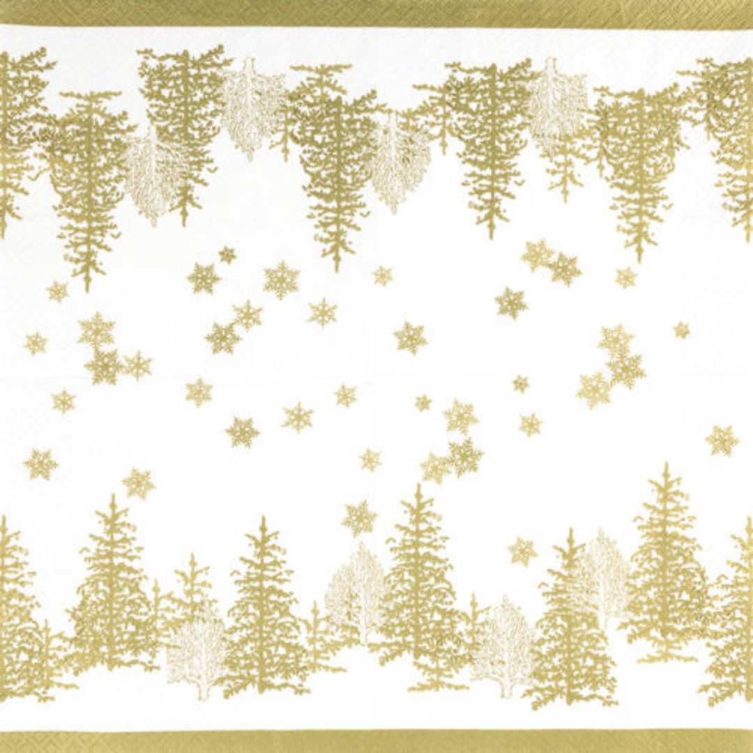 Cocktail Paper Napkins 25cm, Gold Trees & Snowflakes image 1